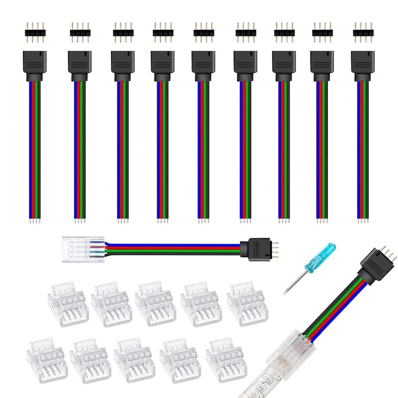 Gxilee وصلة تحكم شريط بعرض 10 مم، 10 عبوات موصلات إضاءة شريط LED 4 دبابيس بدون لحام لشريط LED RGB 10 مم 4 دبابيس 2835 5050 - Image 1